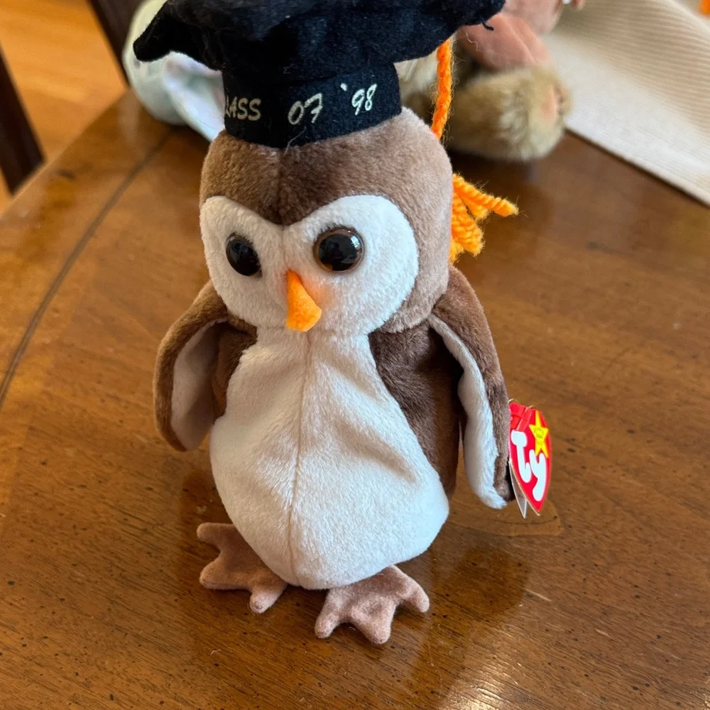 Ty Brown, White and Orange Plush Owl with Graduation Cap named Wise